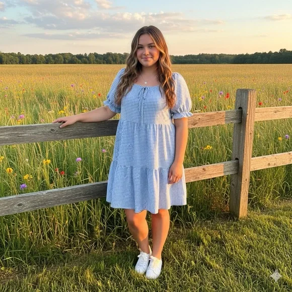 Siren Lily Blue Gingham Dress - Picture 1 of 6